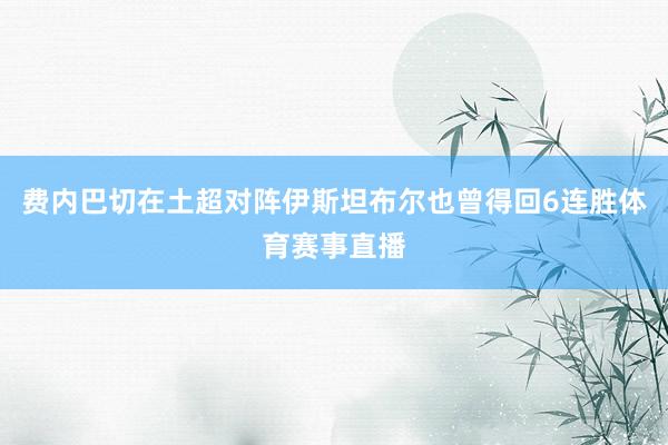 费内巴切在土超对阵伊斯坦布尔也曾得回6连胜体育赛事直播